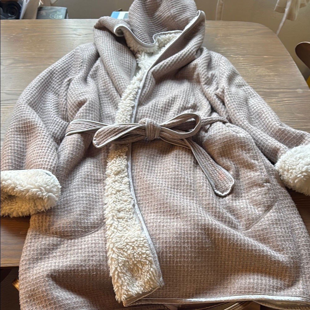 Cozy Tan Hooded Robe with Cream Lining